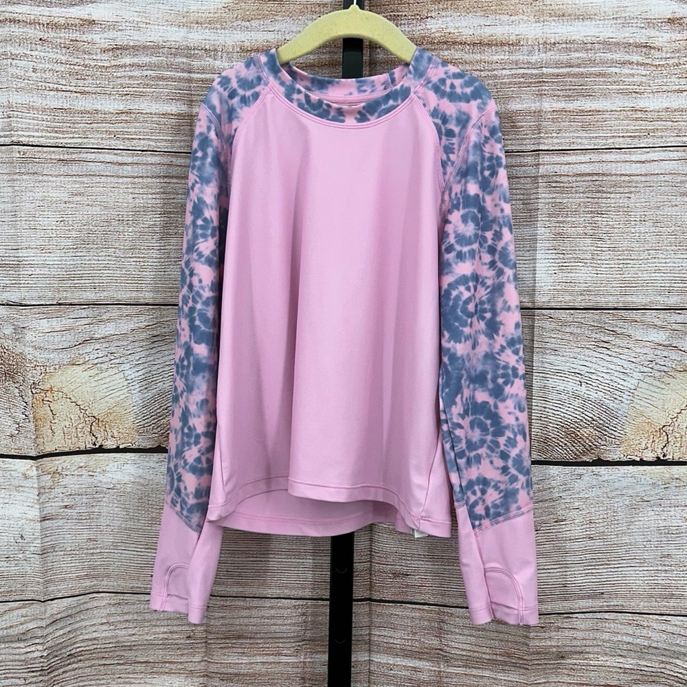 Athleta Pink and Blue Tie-Dye Kids Swim Rashguard Size L